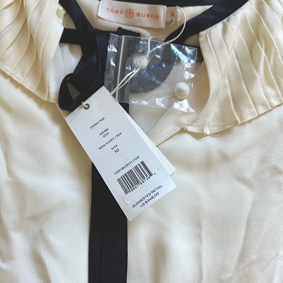 Tory Burch Diana bow pleated silk chiffon blouse - Picture 1 of 8